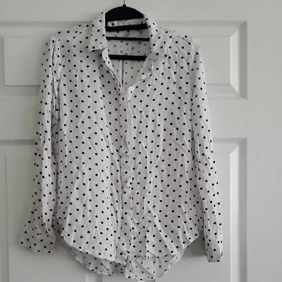 Per Se White and Black Polka Dot Womems Buttom Up Shirt - Picture 1 of 4